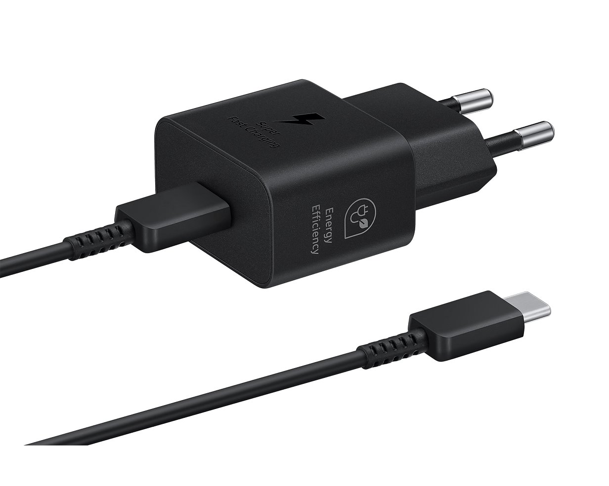 Originální síťová nabíječka Samsung EP-T2510EBE PD 25W + USB-C kabel 1m černá bulk