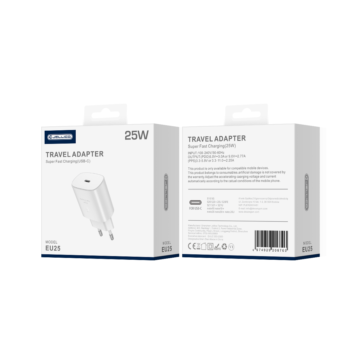 Jellico síťová nabíječka EU25 PD USB-C – Rychlá a spolehlivá s výkonem 25W