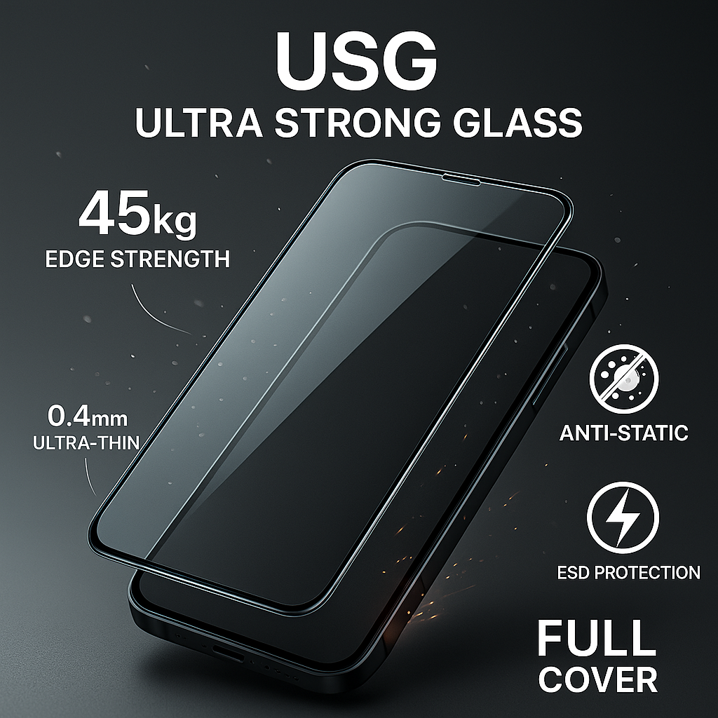 USG Ochranné tvrzené sklo iPhone 13 / 13 Pro / 14 / 16E Extrémně odolné antistatické sklo Full Cover sada 10 ks