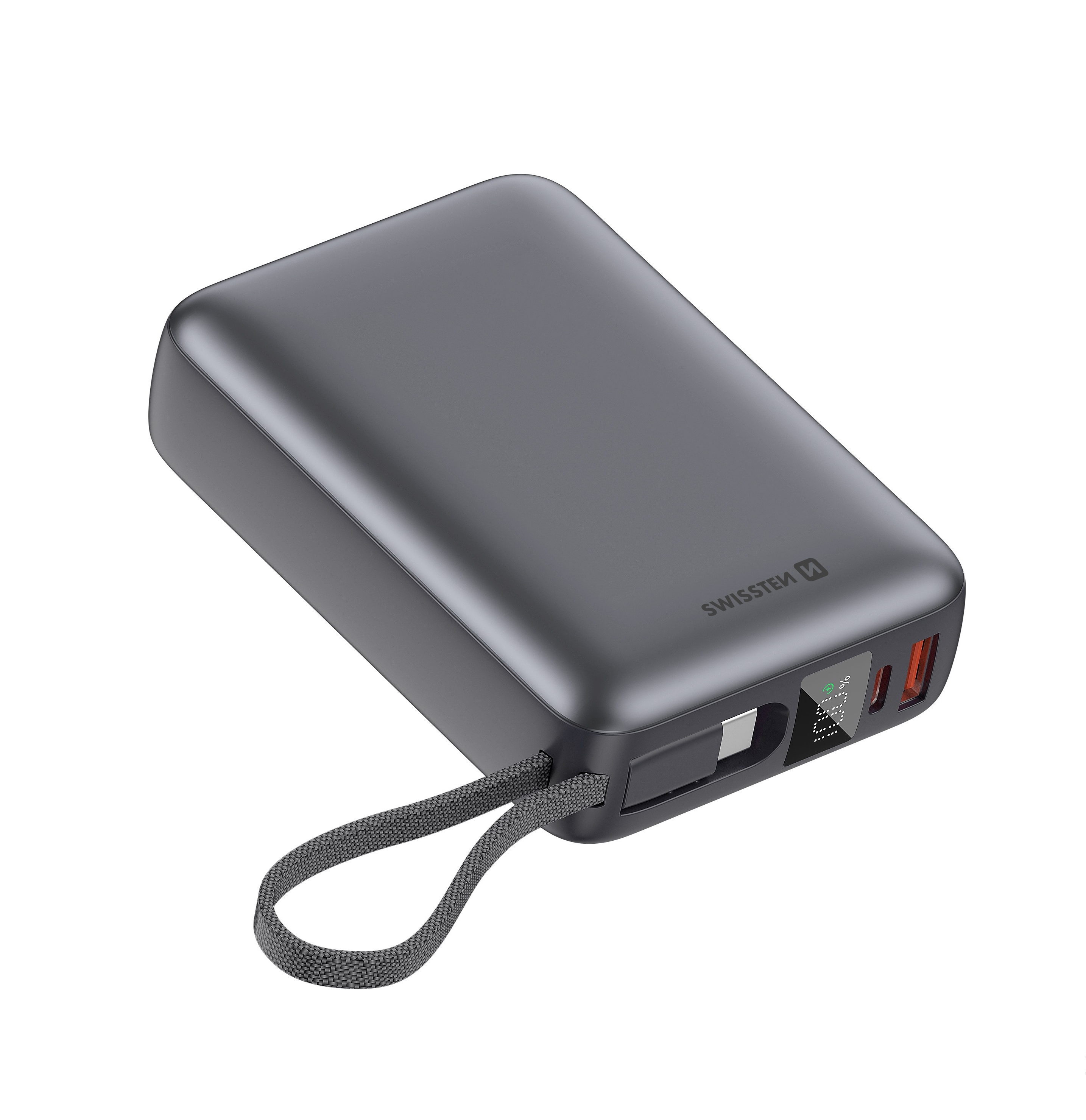 SWISSTEN Powerbanka 20 000 mAh 45W s integrovaným USB-C kabelem černá