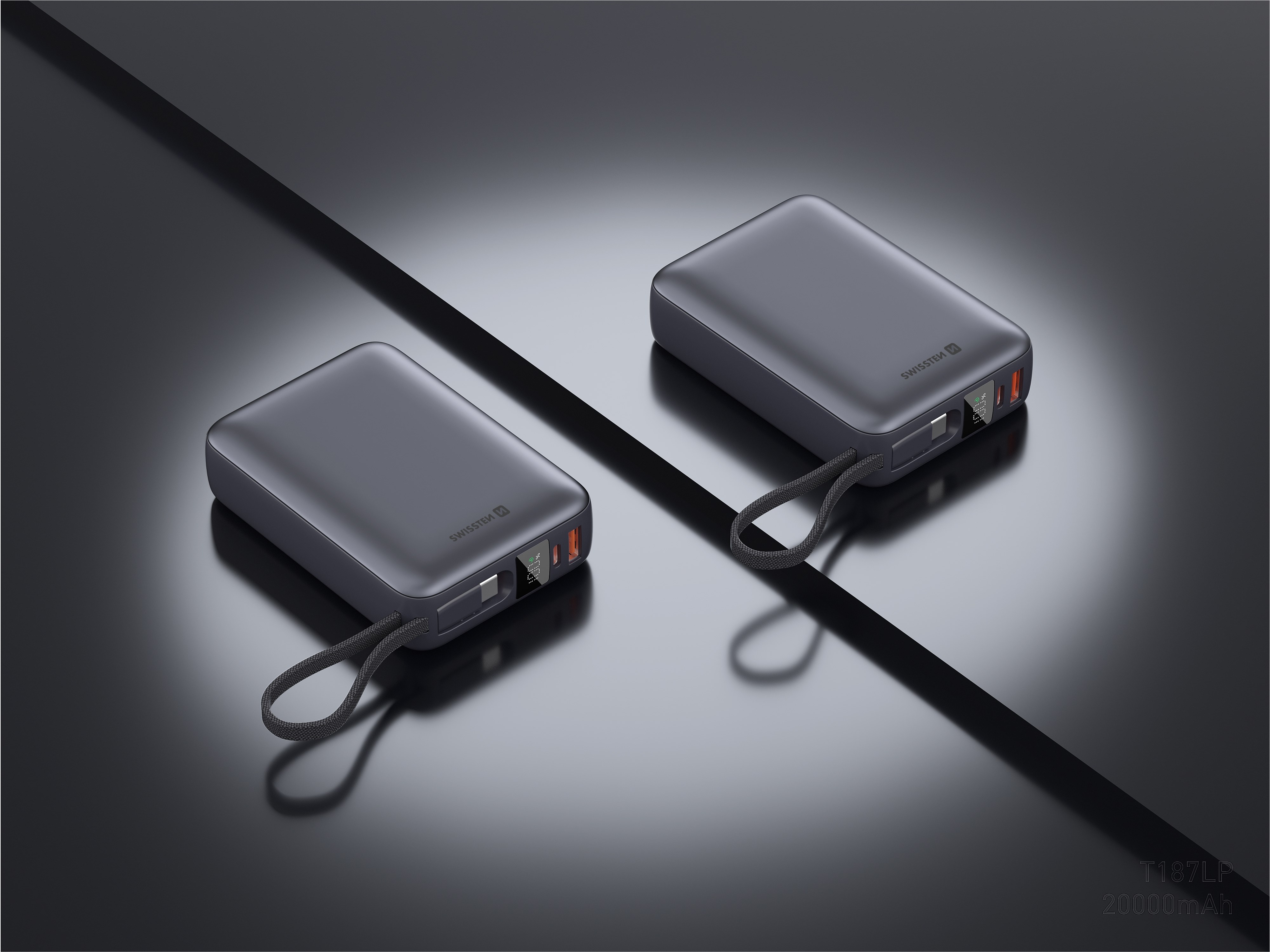 SWISSTEN Powerbanka 20 000 mAh 45W s integrovaným USB-C kabelem černá