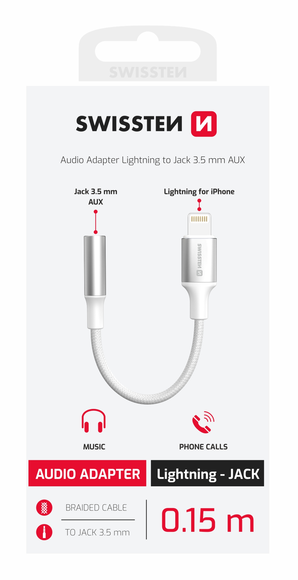 SWISSTEN AUX Audio Adaptér Lightning 3,5 mm Jack 15 cm bílý