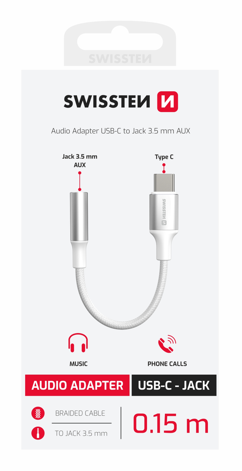SWISSTEN AUX Audio Adaptér USB-C – 3,5 mm Jack 15 cm bílý