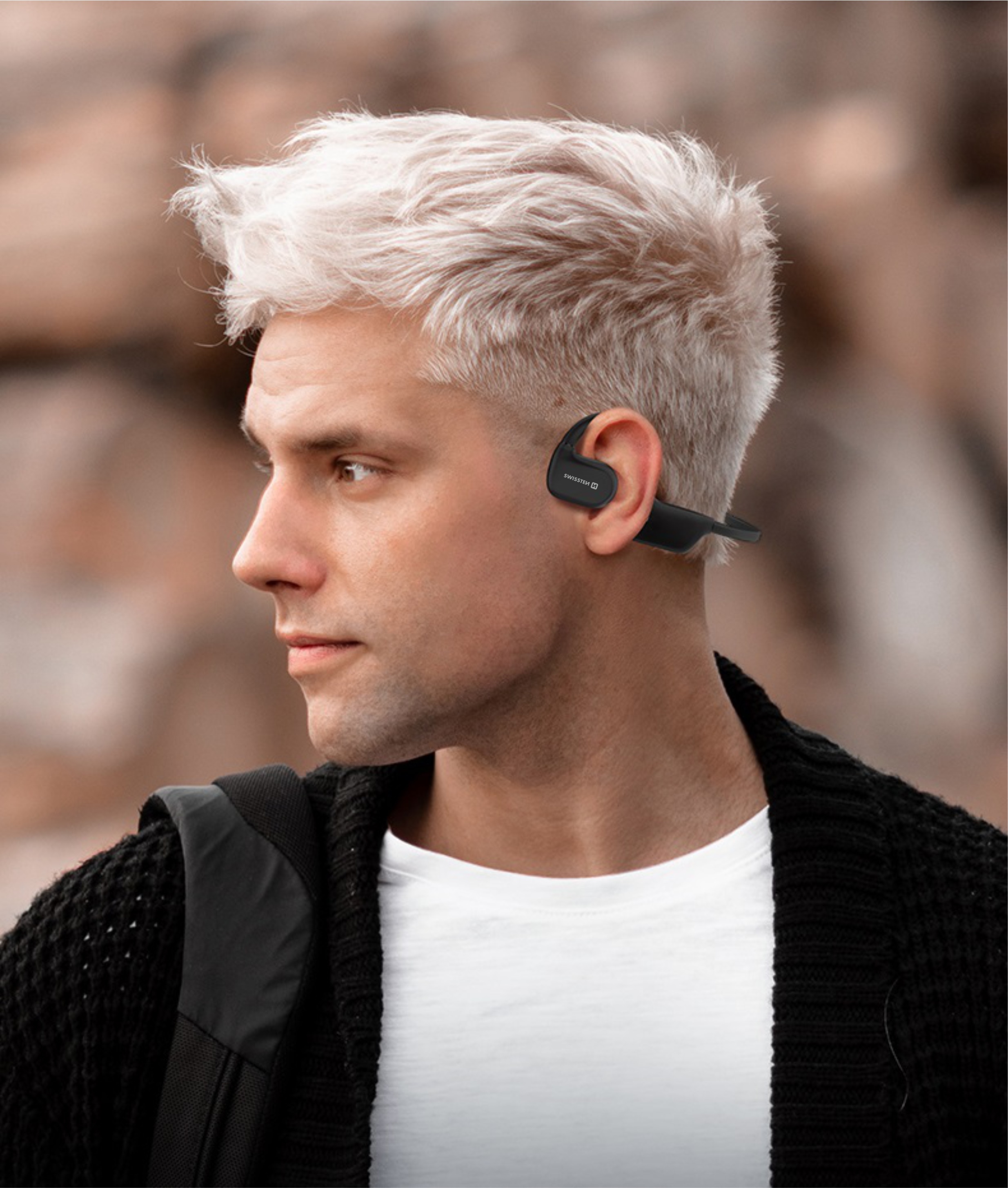 Swissten sportovní bezdrátové sluchátka Bluetooth GYM OPen Ear černé