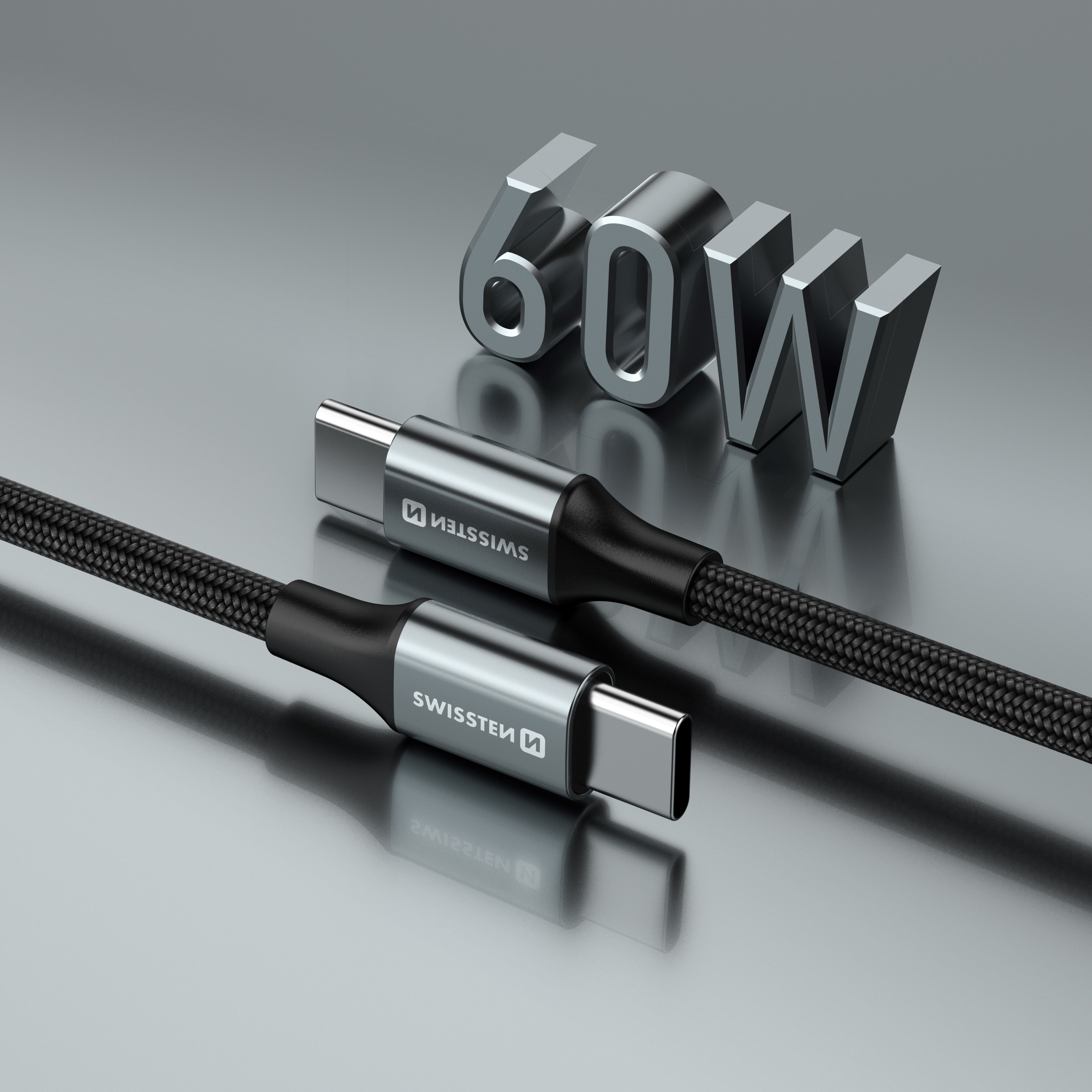 Swissten USB kabel USB-C - USB-C 3A 60W 1,5m Textile II černý