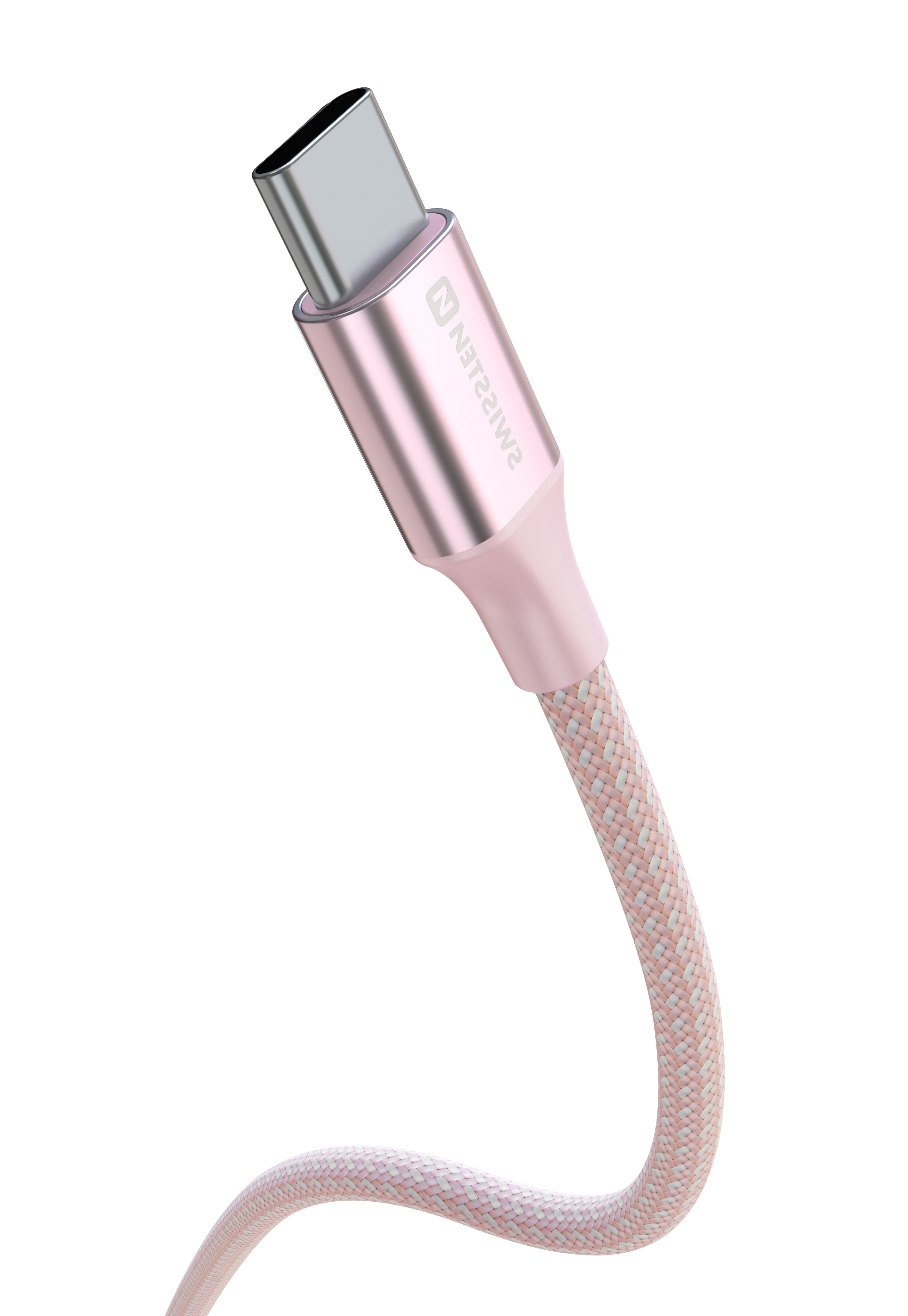 Swissten USB kabel USB-C - USB-C 3A 60W 1,5m Textile II růžový