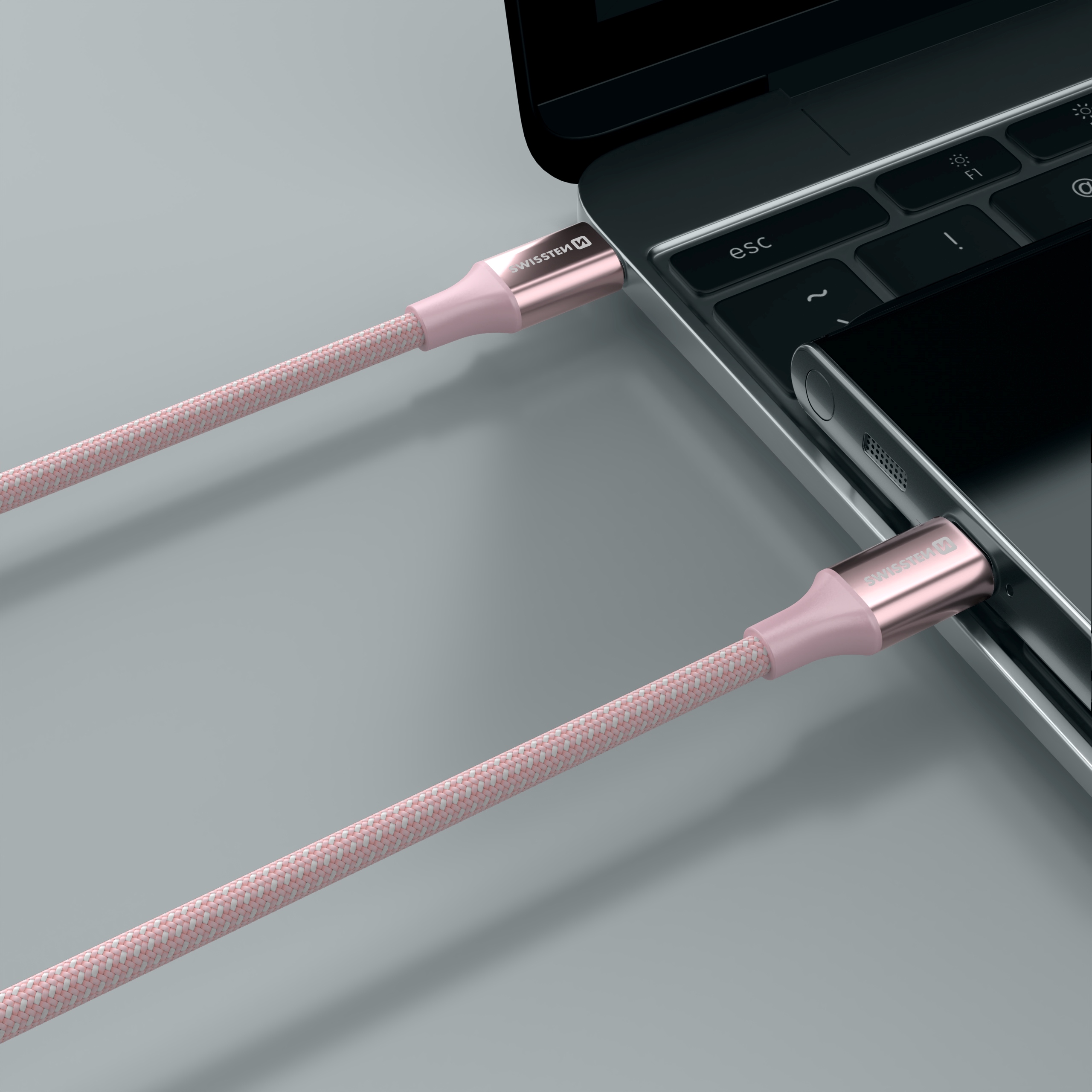 Swissten USB kabel USB-C - USB-C 3A 60W 1,5m Textile II růžový