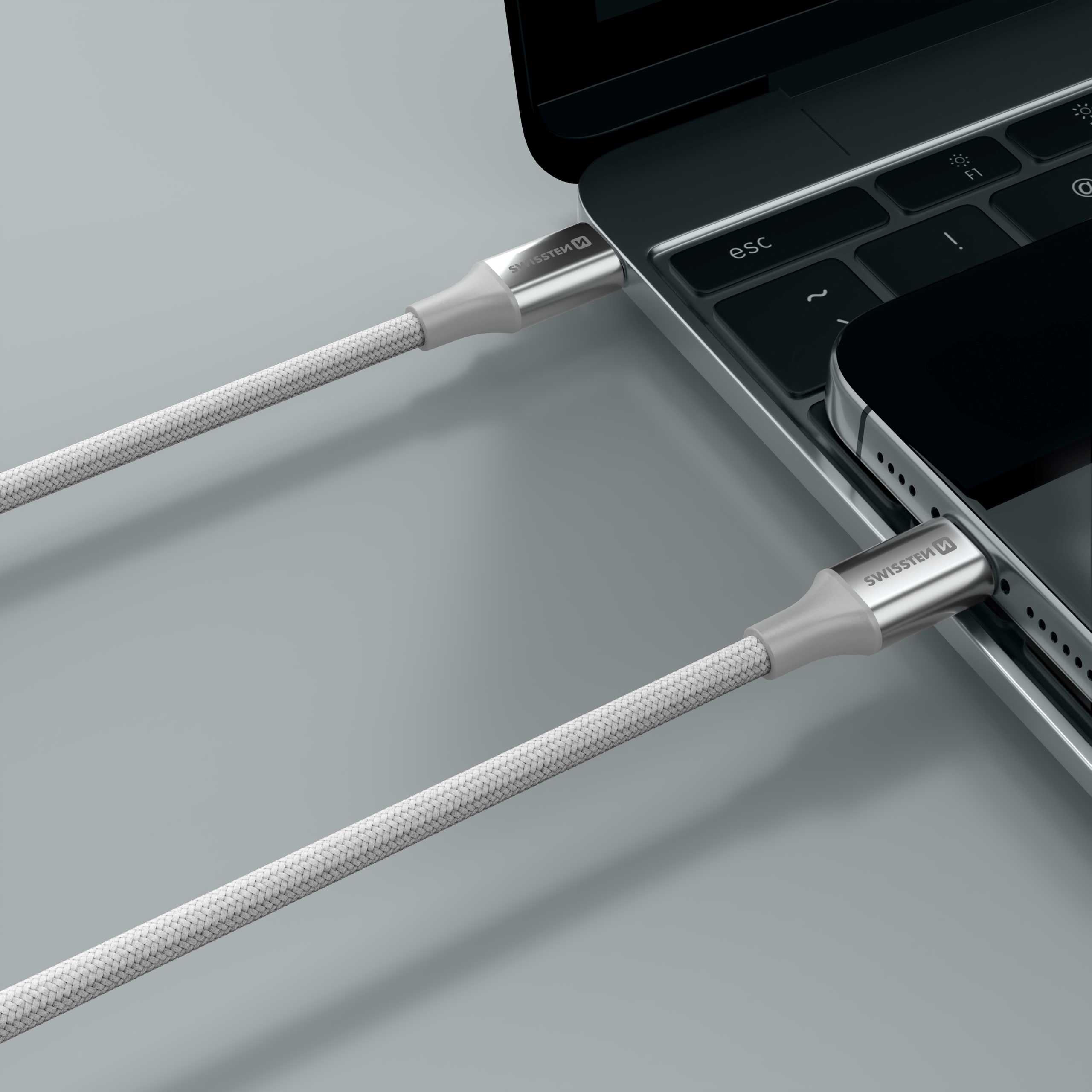Swissten USB Kabel USB-C - Lightning 3A 30W 1,5 m Opletený Textile II bílý