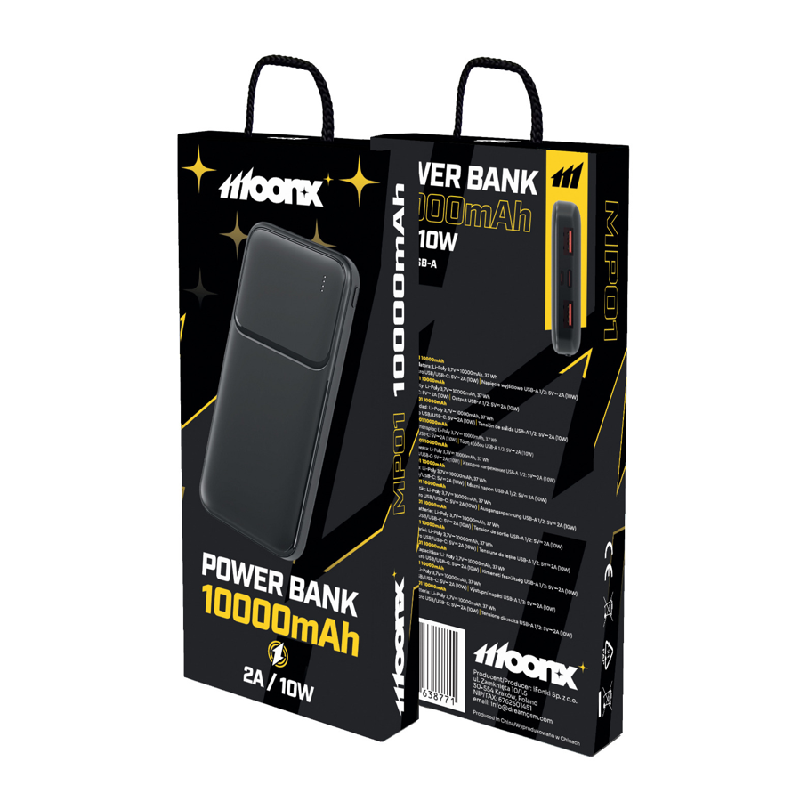 MOONX powerbanka MP01 2A 10W 2xUSB 10000mAh černá