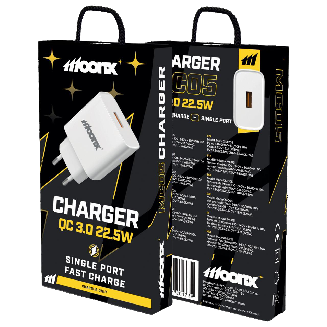 MOONX síťová nabíječka MC05 22,5 W 1x USB QC3.0 bílá