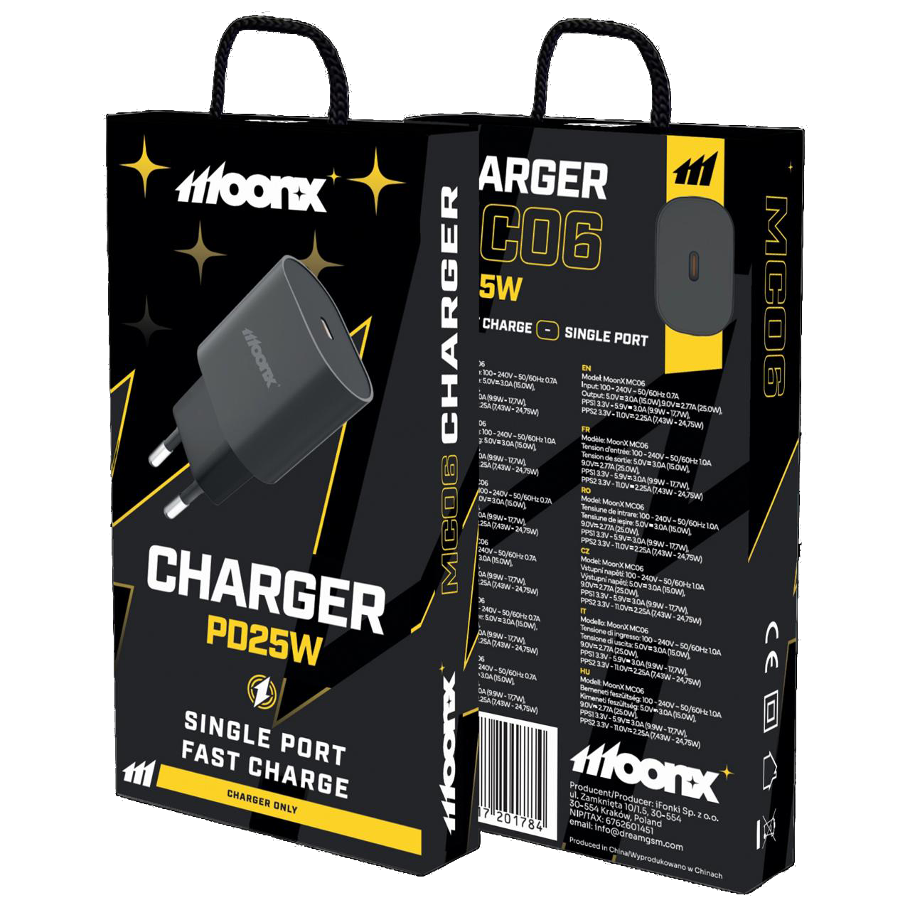 MOONX síťová nabíječka MC06 PD 25W 1xUSB-C černá