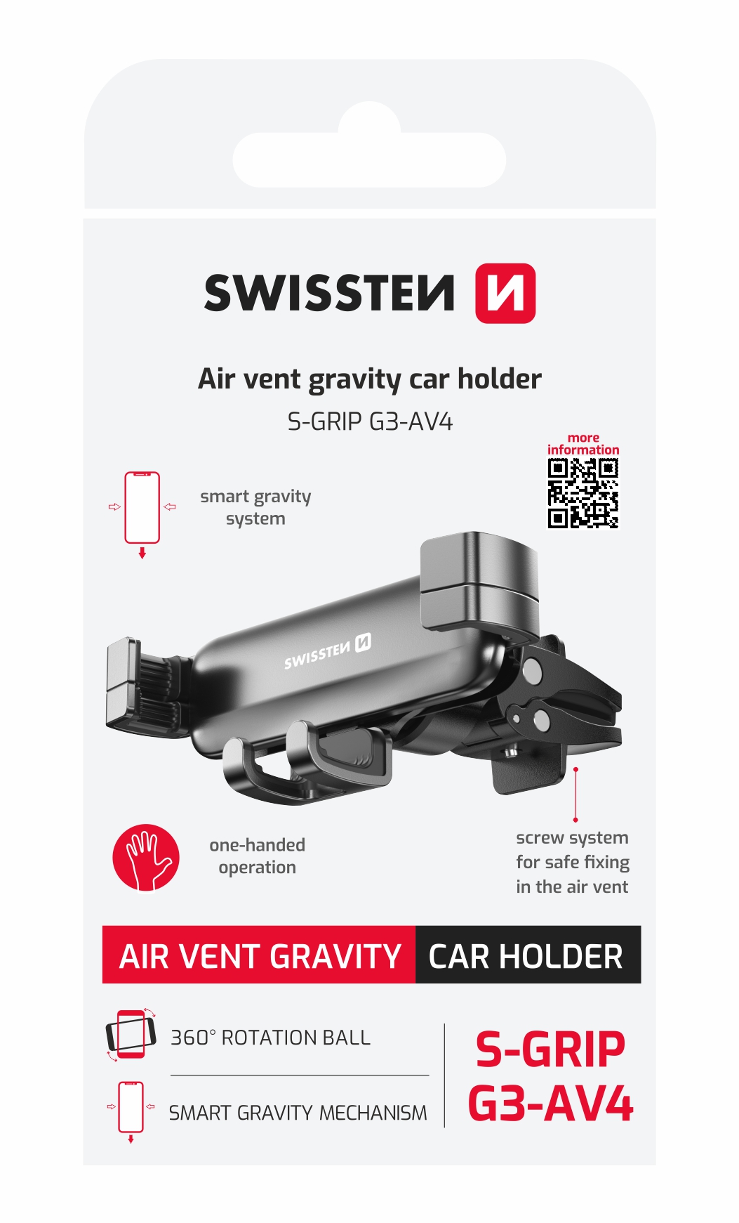 Swissten Gravitační držák do auta S-Grip G3-AV4 do ventilační mřížky