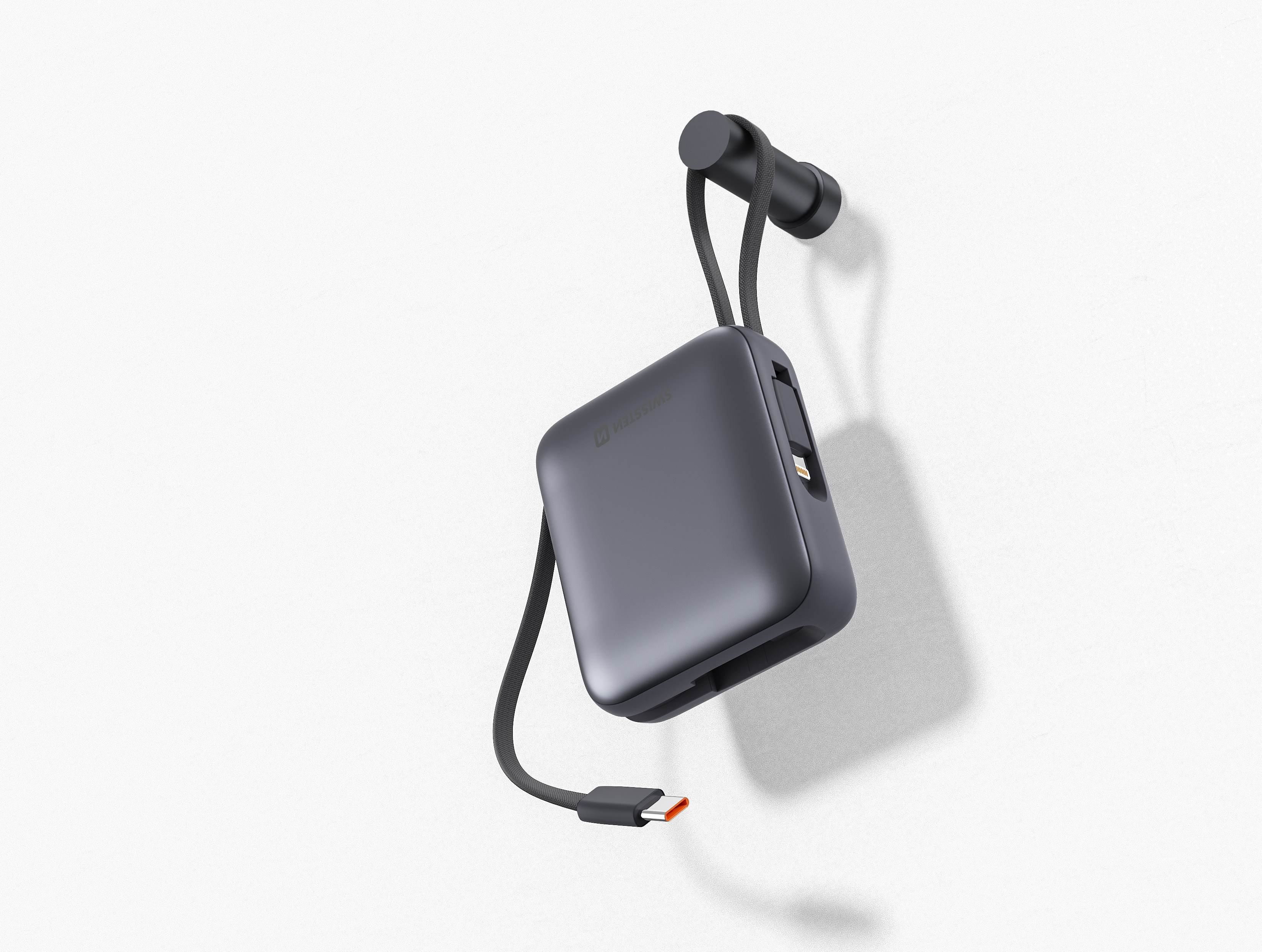 Swissten Powerbanka 10 000 mAh 22,5 W s vestavěným USB-C a lightning kabelem černá