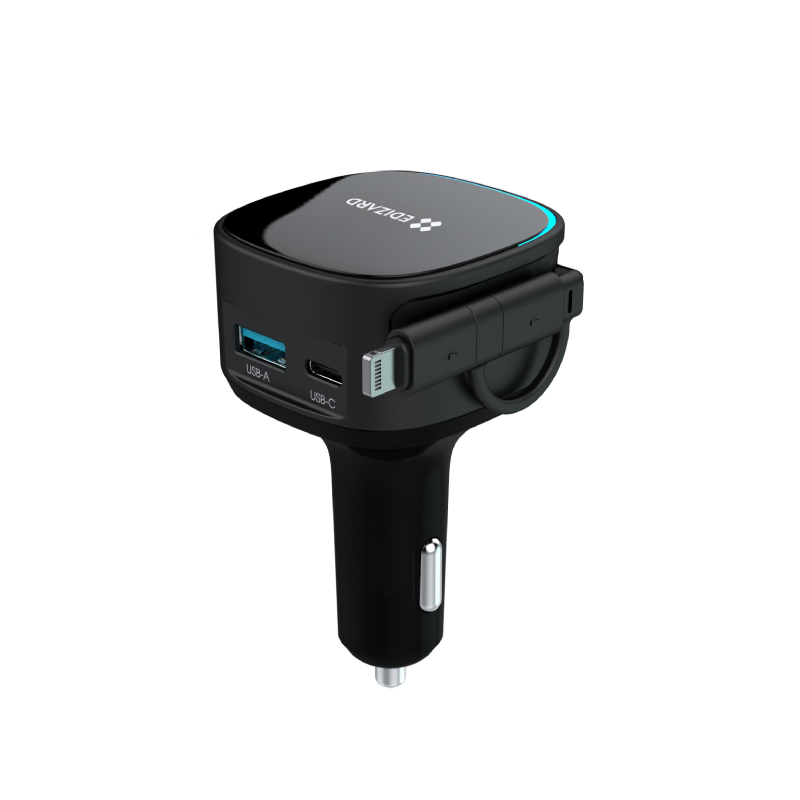Tiive Autonabíječka 60W s navíjecím kabelem USB-C / Lightning 0,7 m černá