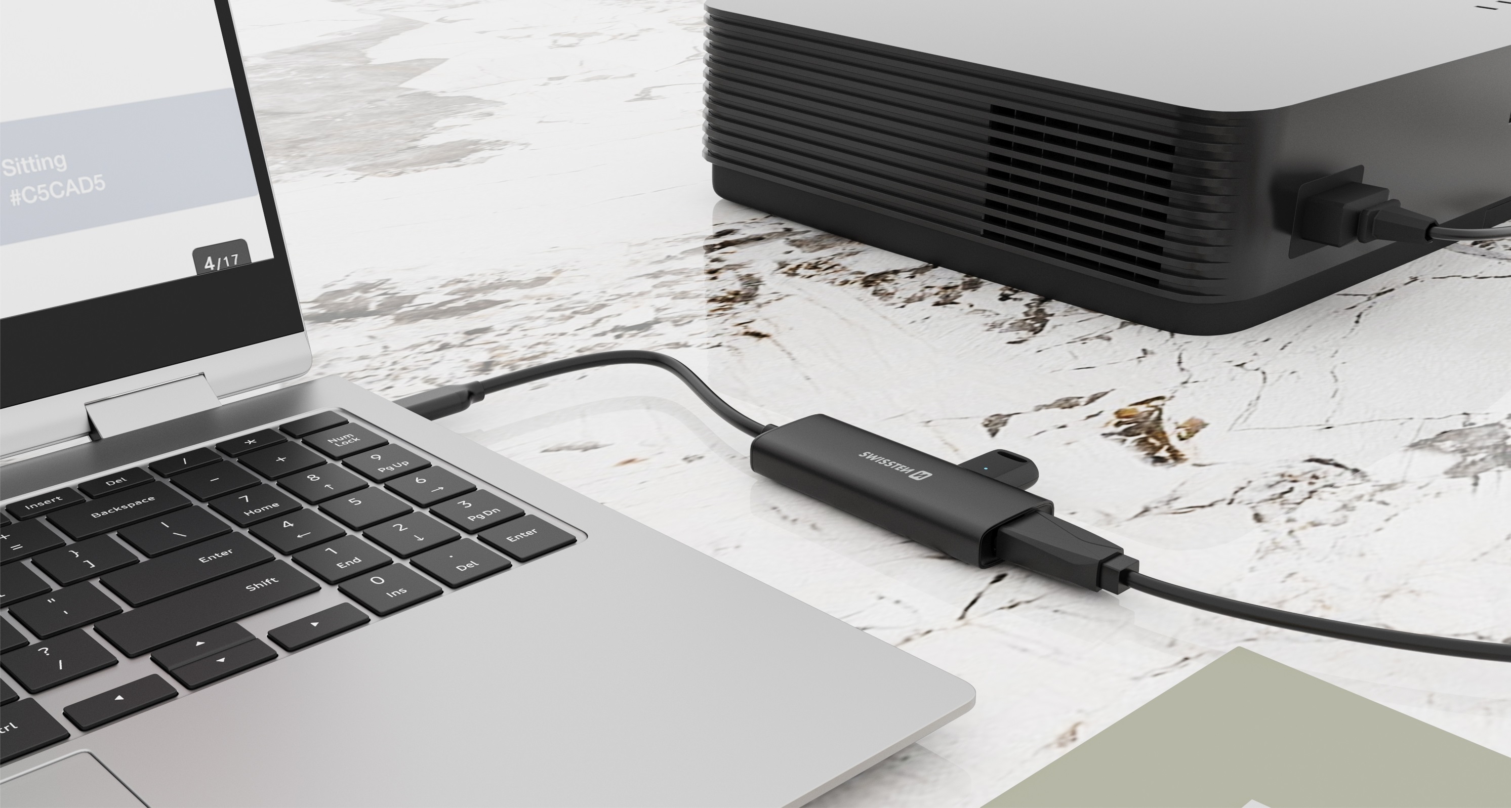 SWISSTEN HUB USB-C 4 w 1 USB-C 100W, HDMI 4K, 2x USB-A hlinííkový černý