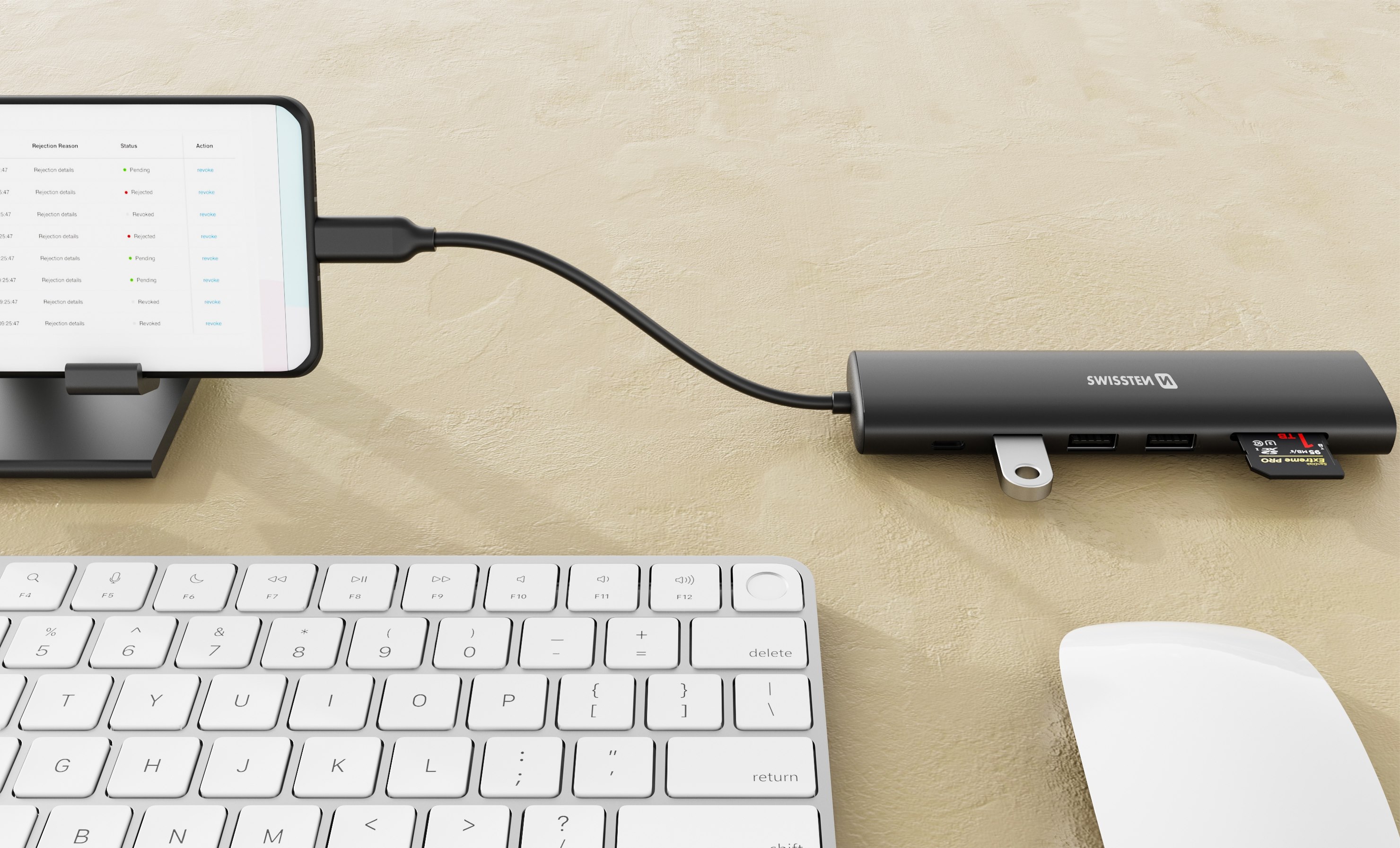 SWISSTEN Hub USB-C 7v1 USB-C 100W, HDMI 4K, 1x USB-A 3.0, 2x USB-A 2.0, SD, MicroSD aluminiový černý