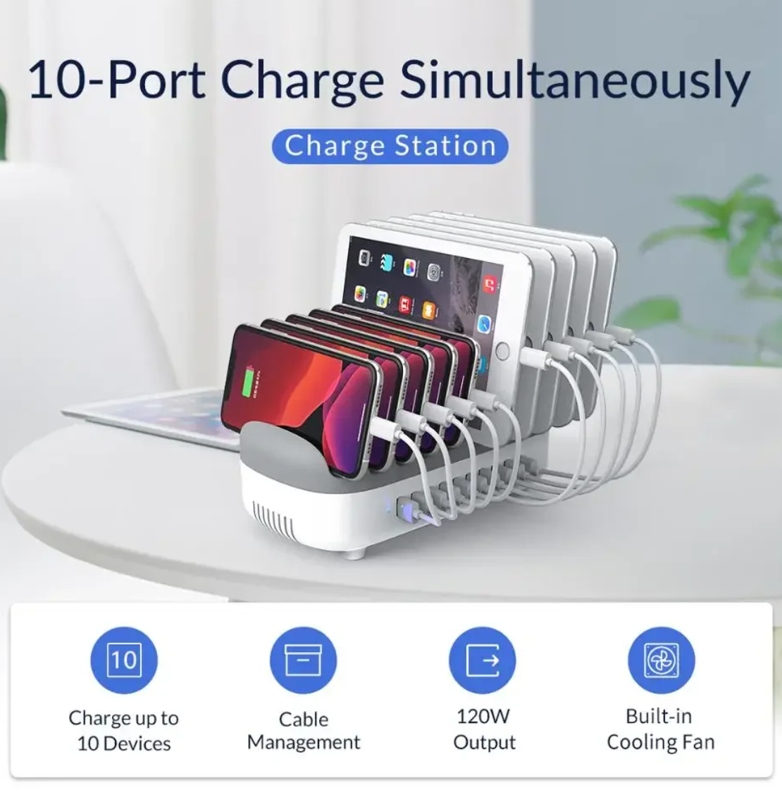 Orico DUK-10P-V1 Inteligentní nabíjecí stanice 10x USB-A 120W bílá
