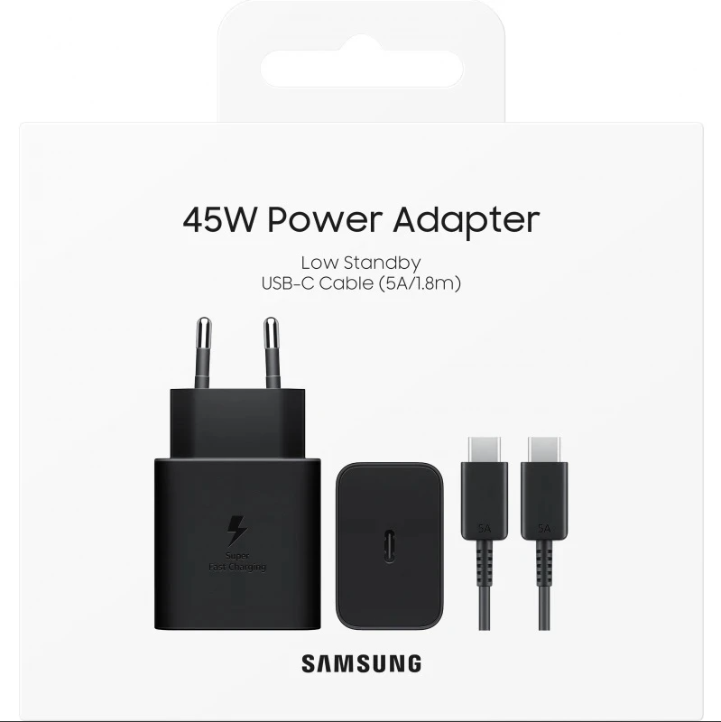 Originál síťová nabíječka Samsung EP-T4511XBEGEU PD 45W - kabel USB-C 1,8m černá blistr