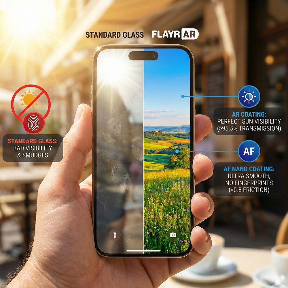 FlayrAR Antireflexní tvrzené sklo iPhone 17 Pro Max Full Glue 0,55 mm sada 10 ks
