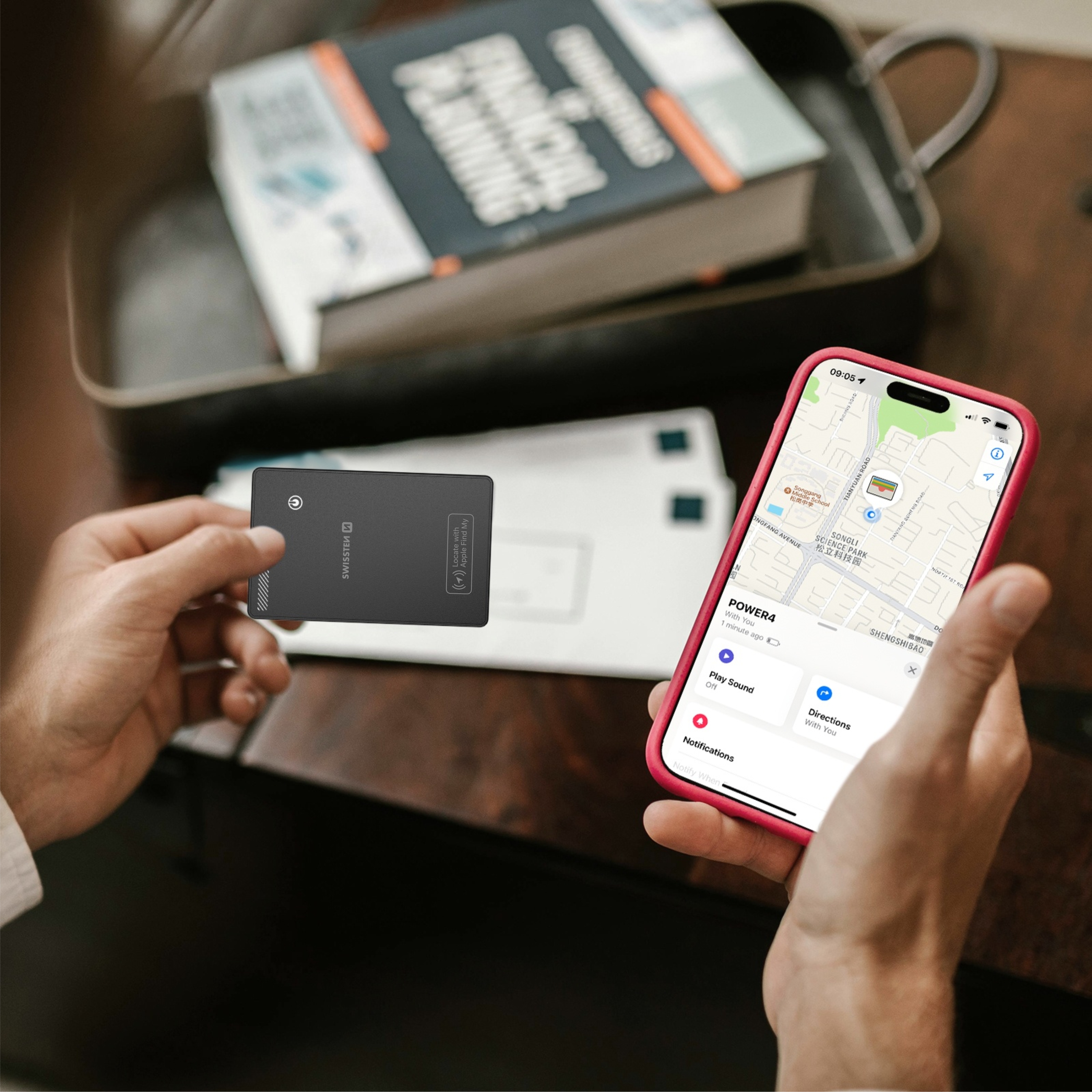 Swissten Find Card – lokalizátor ve formě karty Apple Find My klíčenka černá