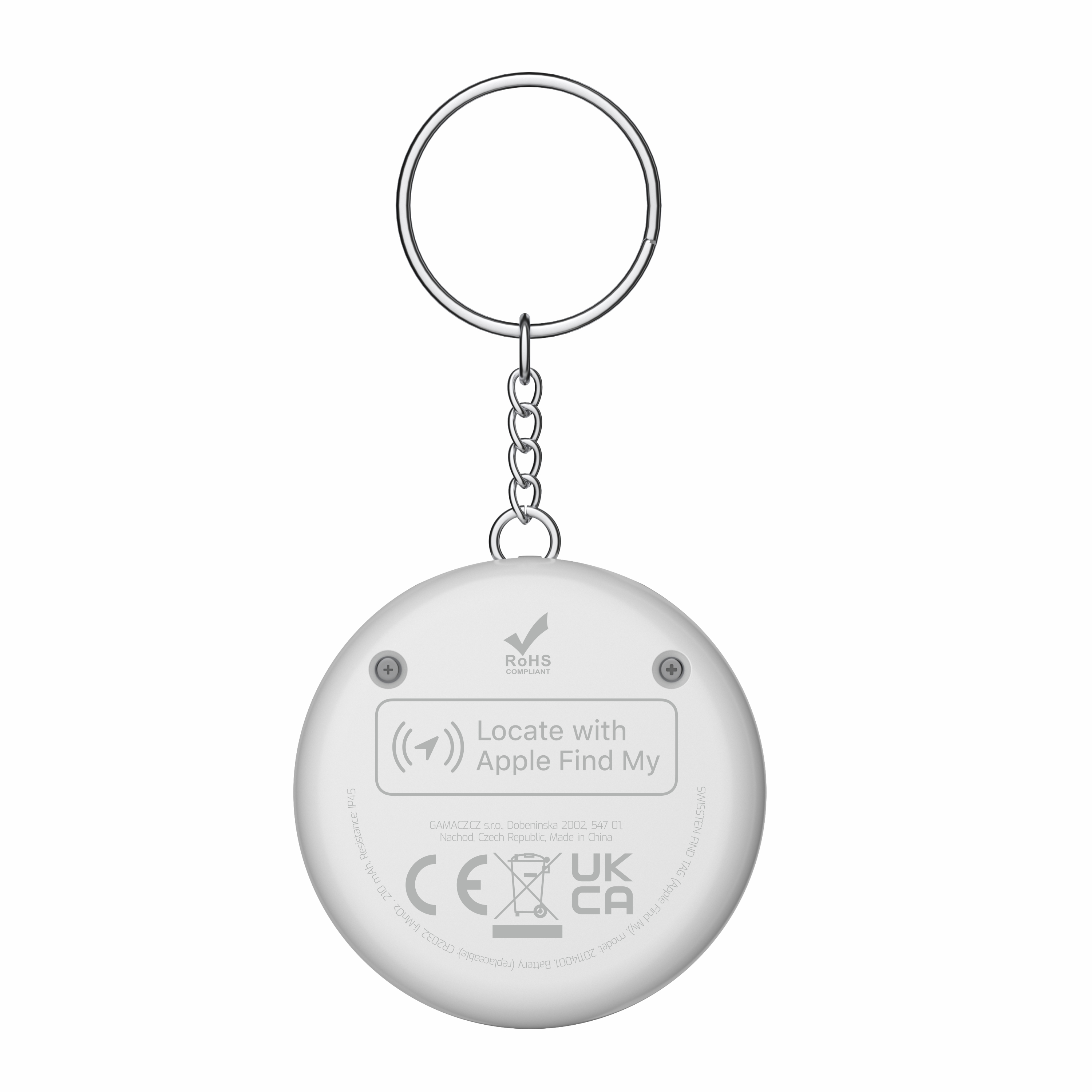 Swissten Chytrý lokátor Find Tag s funkcí Apple Find My klíčenka bílá