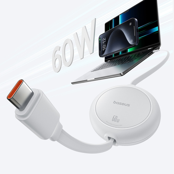 Baseus Free2Pull zatahovací kabel USB-C – USB-C 1 m bílý