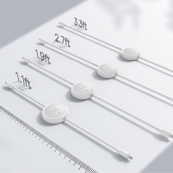 Baseus Free2Pull zatahovací kabel USB-C – USB-C 1 m bílý