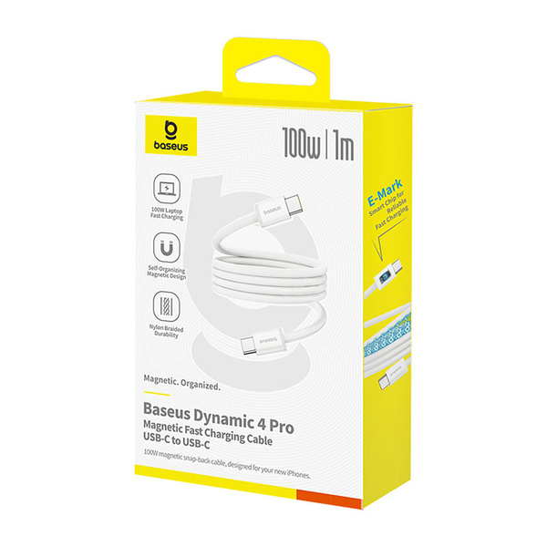 Baseus Dynamic 4 Pro magnetický kabel USB-C – USB-C 100W 1 m bílý