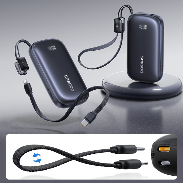 Baseus EnerFill FC21 powerbanka 10 000 mAh 22,5 W s LCD a odpojitelným kabelem černá