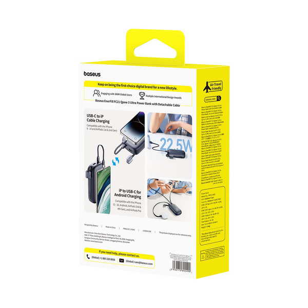 Baseus EnerFill FC21 powerbanka 20 000 mAh 22,5 W LCD s odpojitelným kabelem černá