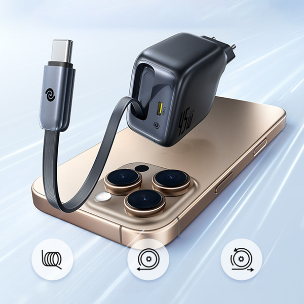 Baseus EnerCore CJ11 síťová nabíječka USB-C + navíjecí kabel USB-C 45W černa