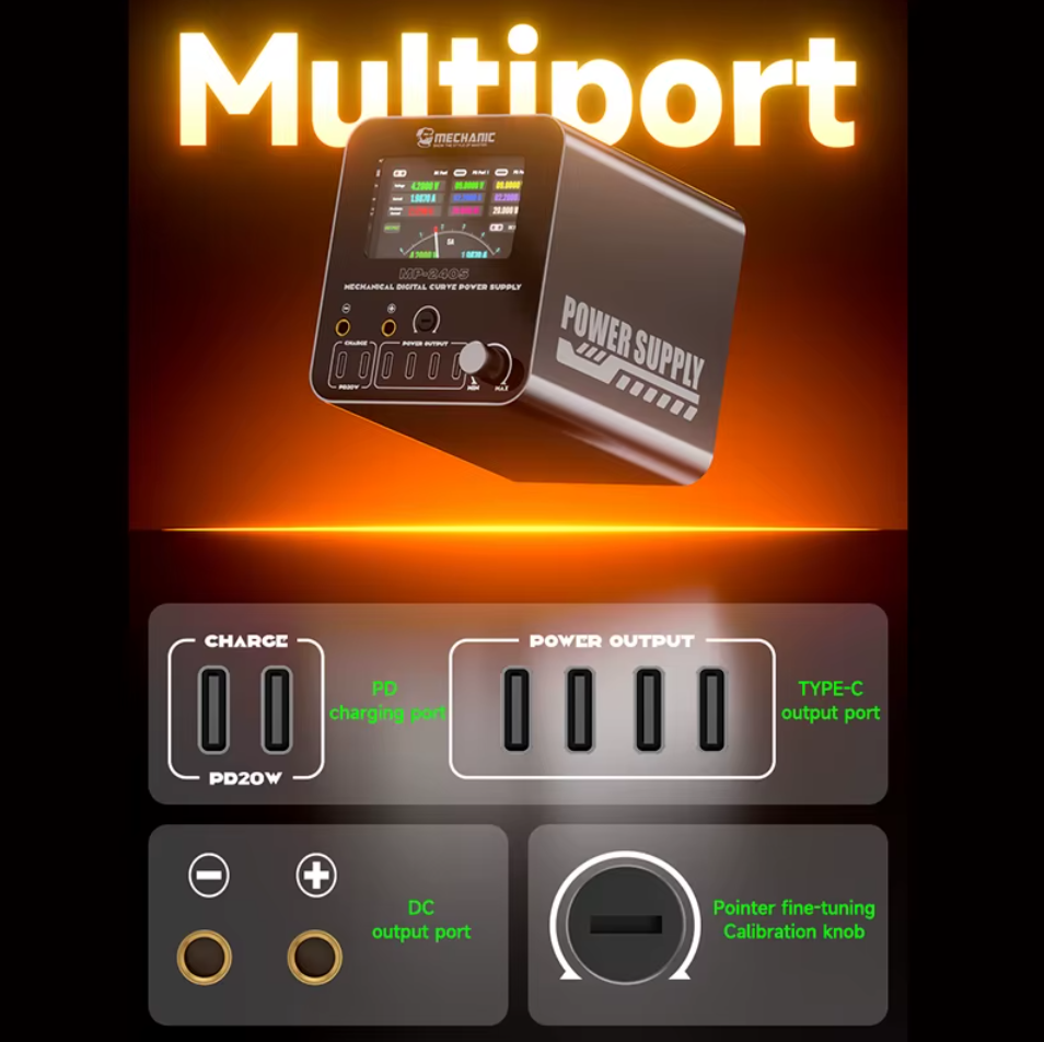 Mechanic MP-2405 – laboratorní zdroj DC 24V 5A s digitální křivkou proudu - mechanickým indikátorem a porty PD3.1/USB-C