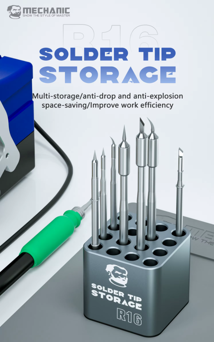 MECHANIC R16 hliníkový stojan – organizér a podložka na pájecí hroty