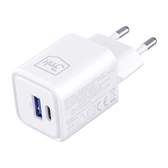 3mk Síťová nabíječka 33W – Hyper GaN Charger PD QC 4.0 PPS USB-C + USB-A bílá