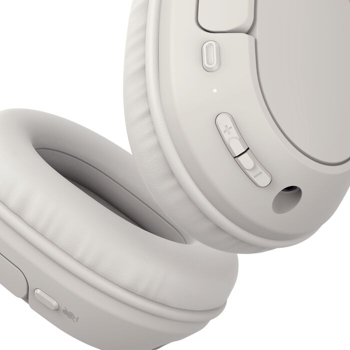 Belkin SoundForm bezdrátová bluetooth sluchátka béžové - konektory 3,5 mm jack a USB-C
