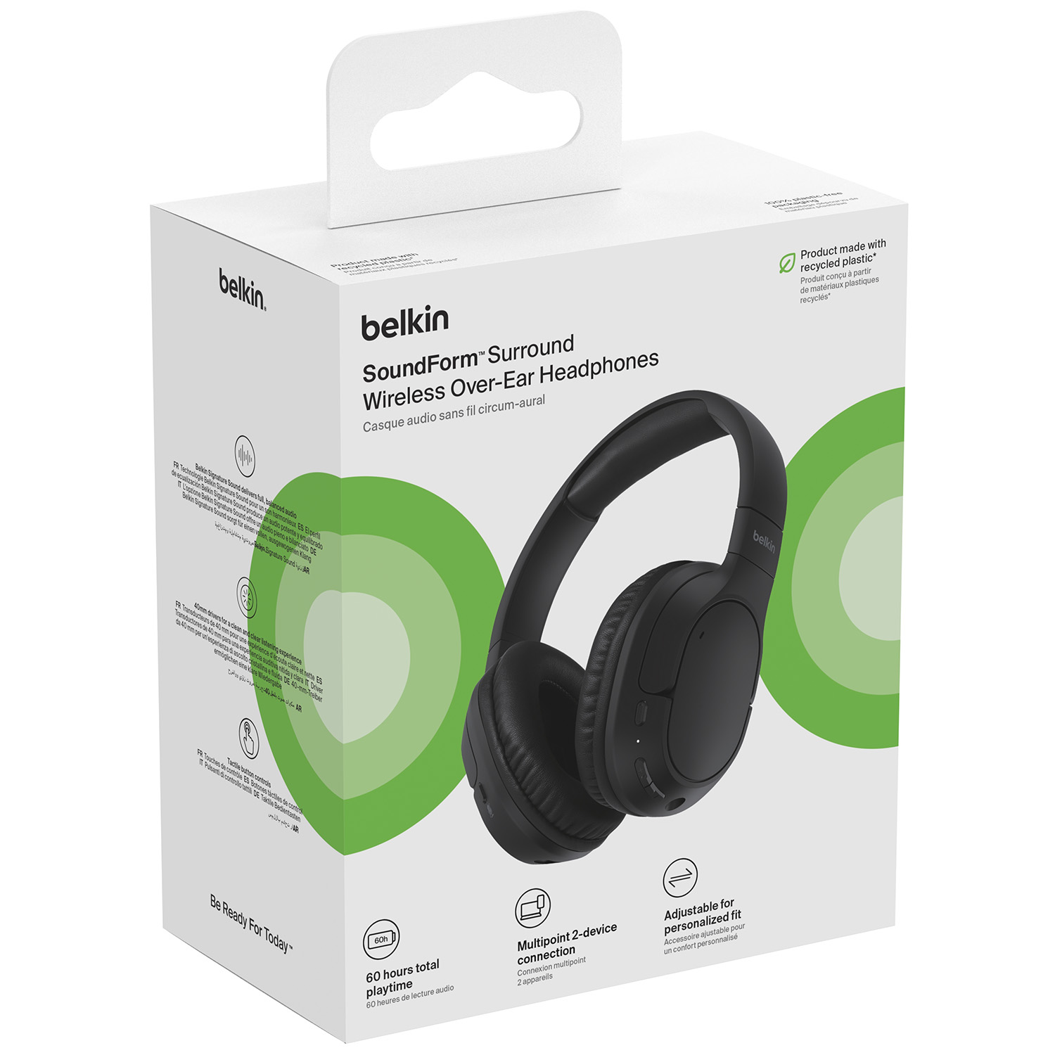 Belkin SoundForm bezdrátová bluetooth sluchátka béžové - konektory 3,5 mm jack a USB-C