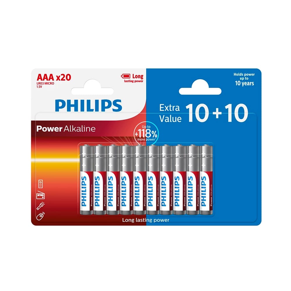 Philips AAA LR03 / R03 alkalické baterie 1,5 V balení 20 ks 10 + 10ks zdarma