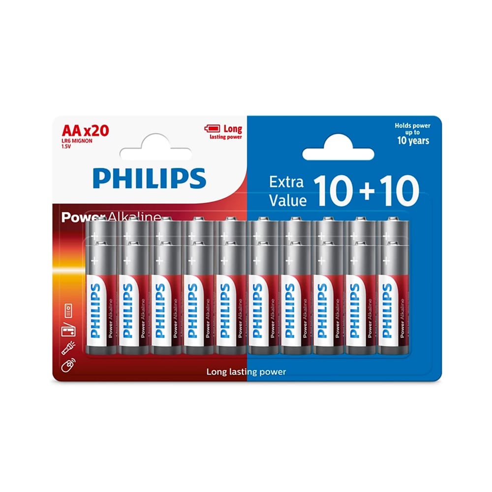 Philips AA LR6 / R6 alkalické baterie 1,5 V balení 20 ks LR6P20BP/10 10 + 10 ks zdarma