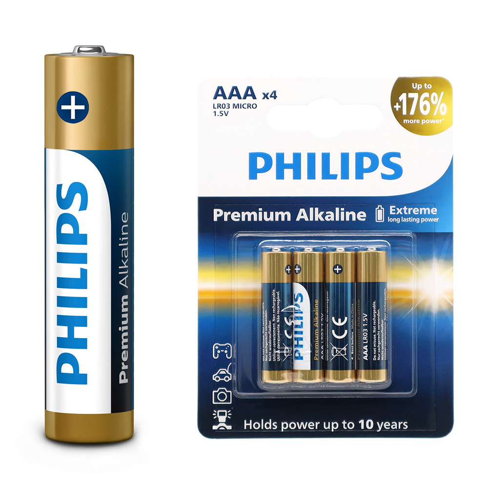 Philips Premium Alkaline AAA LR03M4B/10 alkalické baterie 1,5 V v blistru 4 ks