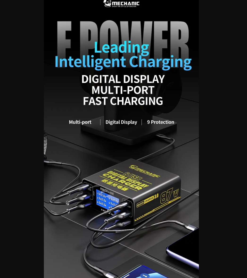 MECHANIC F-Power 6P inteligentní nabíjecí stanice USB 87 W pro GSM servisy