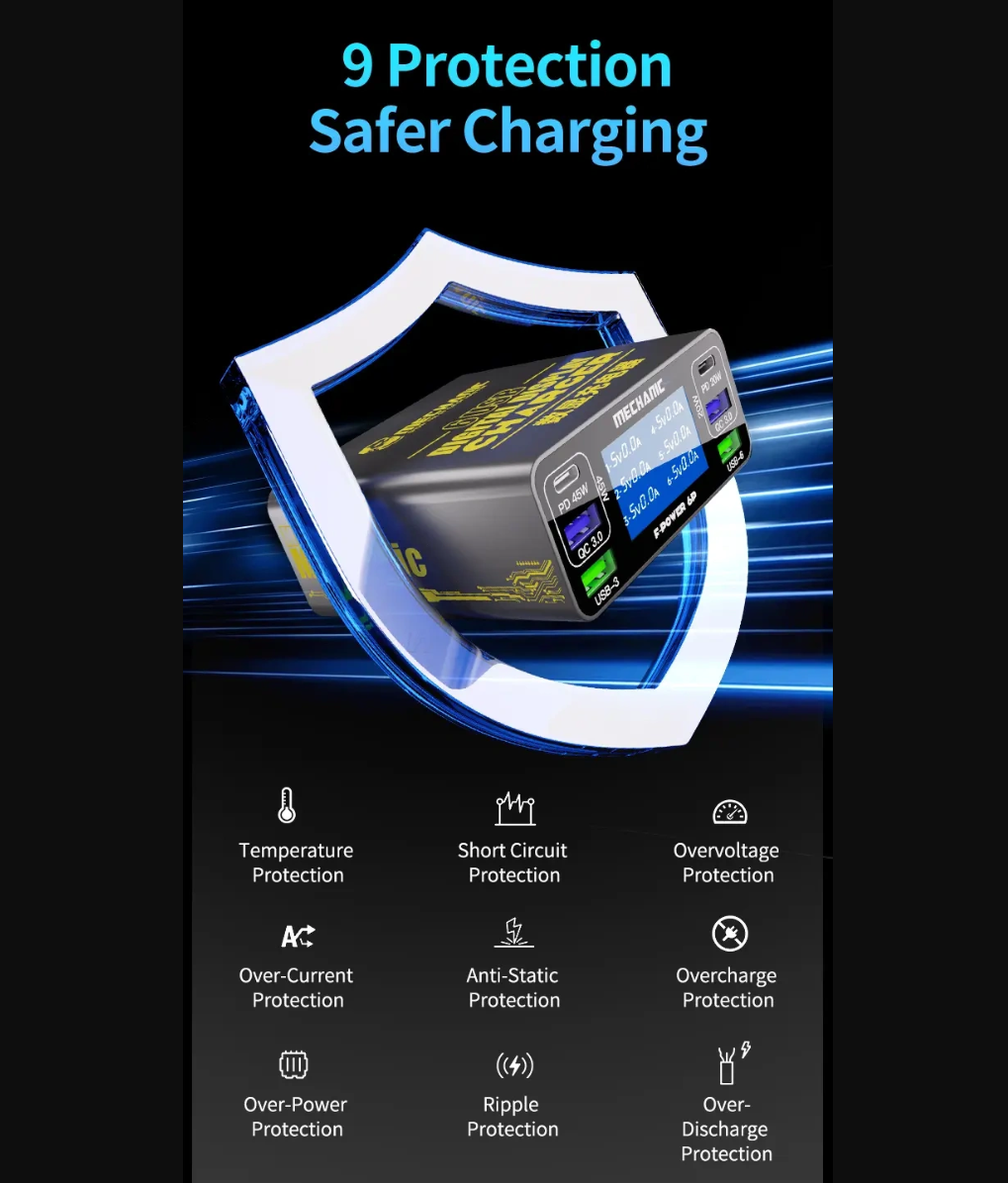 MECHANIC F-Power 6P inteligentní nabíjecí stanice USB 87 W pro GSM servisy