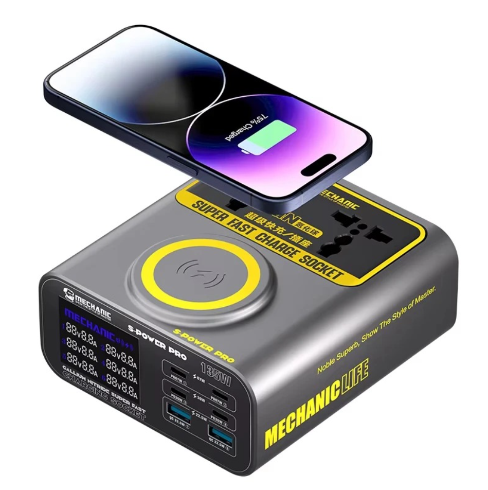 MECHANIC S-Power Pro profesionální víceportová ultrarychlá GaN nabíječka s výkonem až 135 W