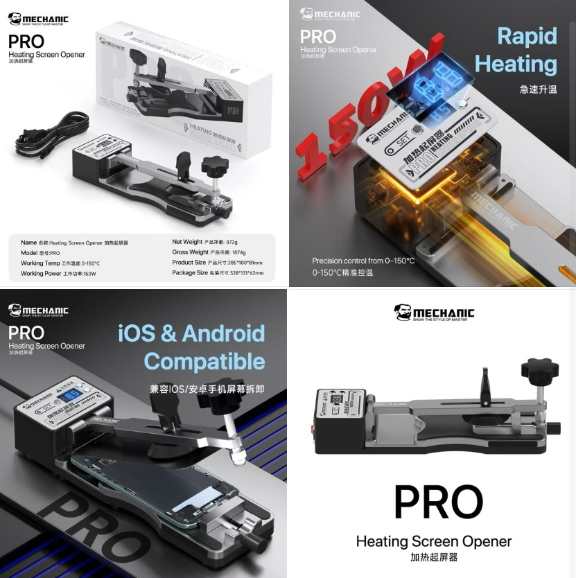 MECHANIC PRO vyhřívaný otvírák - zařízení k sejmutí a separaci LCD displejů 0–150 °C