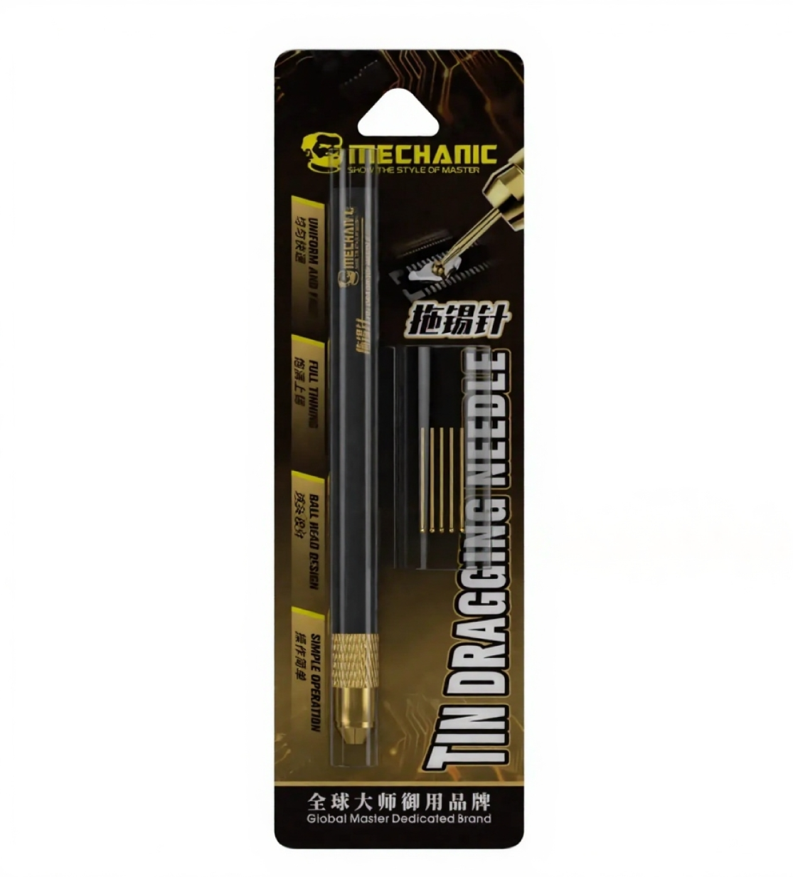 MECHANIC SW-5S sada pozlacených jehel pro nanášení a tažení cínu FPC, BGA, reballing 5 ks s držákem
