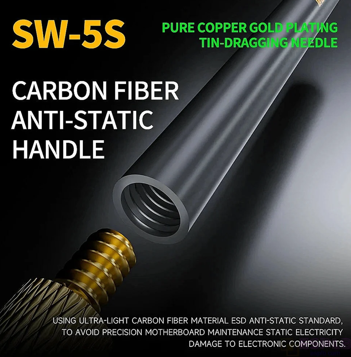 MECHANIC SW-5S sada pozlacených jehel pro nanášení a tažení cínu FPC, BGA, reballing 5 ks s držákem