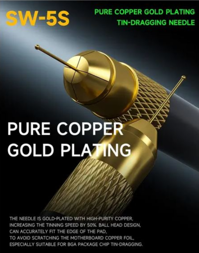 MECHANIC SW-5S sada pozlacených jehel pro nanášení a tažení cínu FPC, BGA, reballing 5 ks s držákem