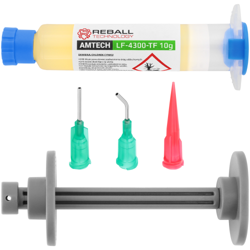 FLUX AMTECH LF-4300-TF no-clean tavidlo pro SMD a BGA 10 g sada s jehlami a pístem