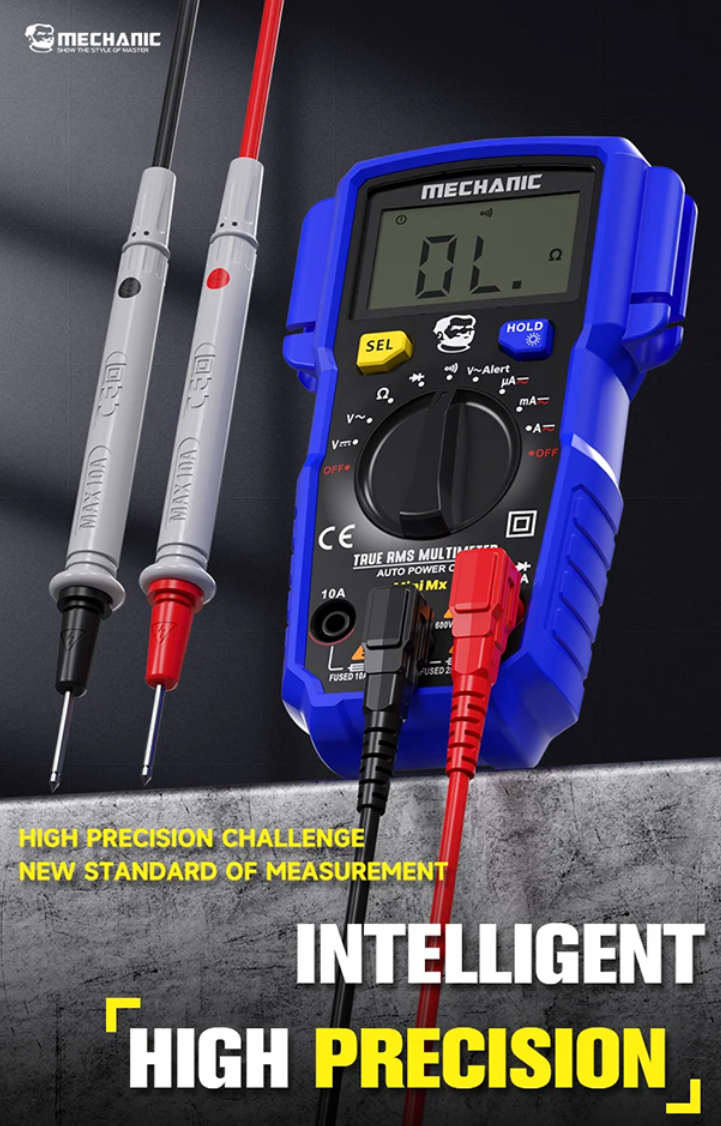 MECHANIC Mini MX inteligentní digitální měřič s funkcí NCV a ochranou proti přepálení s LED displejem