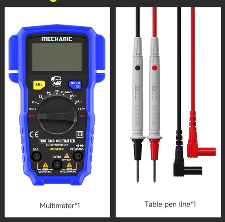 MECHANIC Mini MX inteligentní digitální měřič s funkcí NCV a ochranou proti přepálení s LED displejem