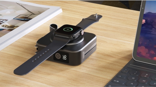 SWISSTEN Powerbanka a nabíječka EU UK US All In One Pro Vestavěný USB-C MagSafe kabel Apple Watch 10 000 mAh 20W Černá